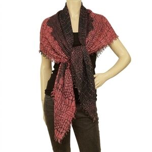 Zadig & Voltaire Delta Croco Rouge Scarf Large Wrap Black Red NWT